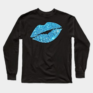 Light Blue Faux Glitter Lips Long Sleeve T-Shirt